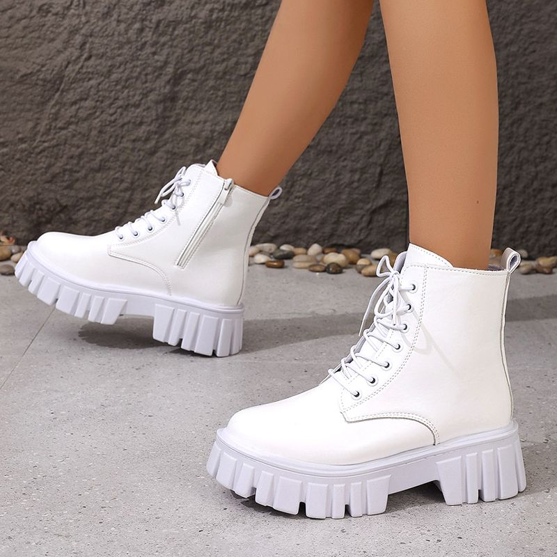Thick-Soled Lace-Up Martin Boots New Korean Style Leather Boots Comfortable Soft-Soled Mid-Calf Boots For Women