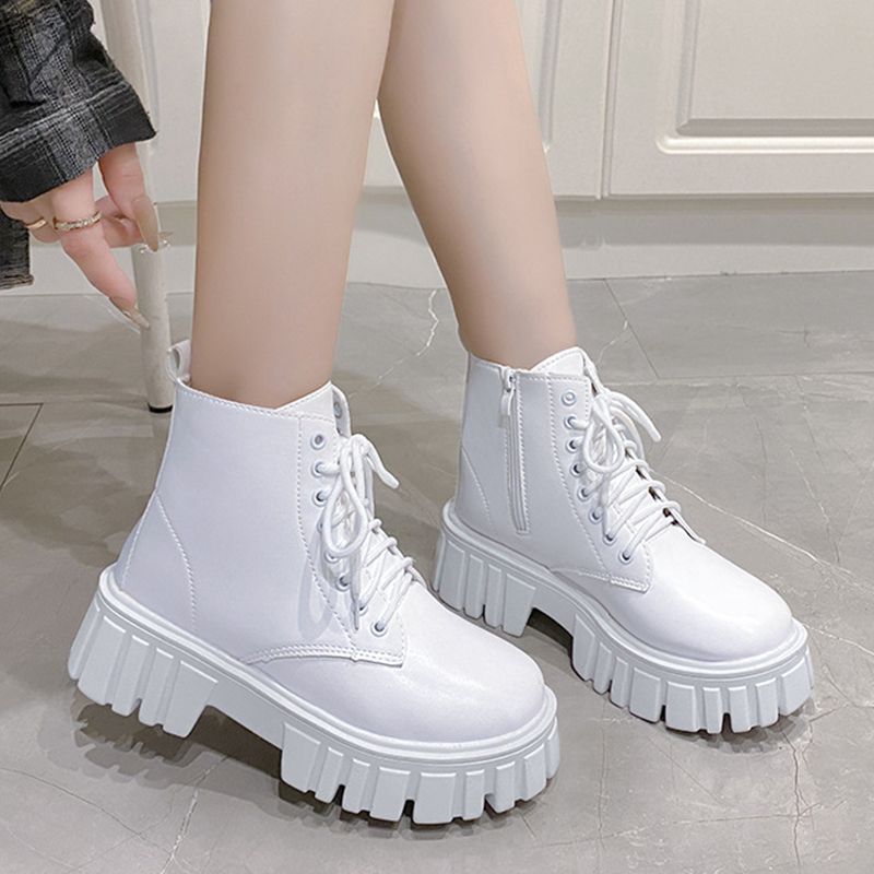 Thick-Soled Lace-Up Martin Boots New Korean Style Leather Boots Comfortable Soft-Soled Mid-Calf Boots For Women