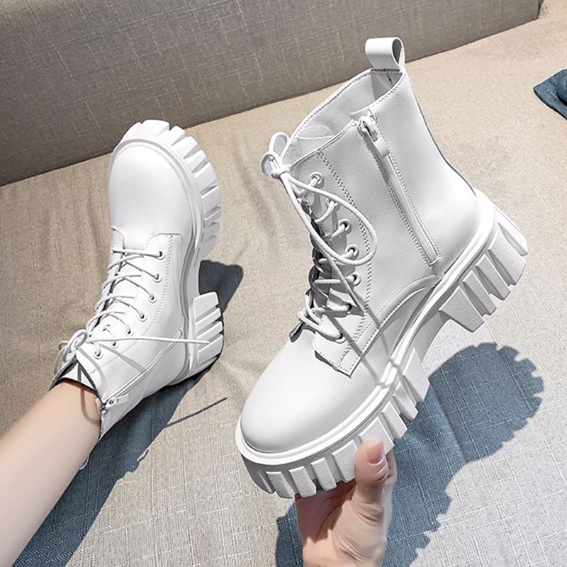 Thick-Soled Lace-Up Martin Boots New Korean Style Leather Boots Comfortable Soft-Soled Mid-Calf Boots For Women