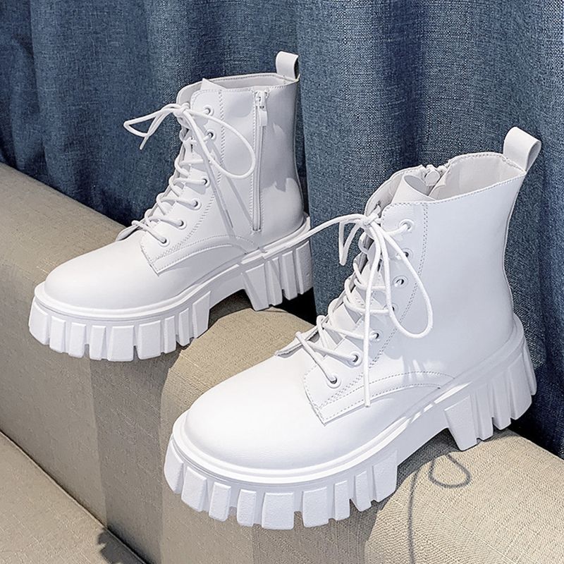 Thick-Soled Lace-Up Martin Boots New Korean Style Leather Boots Comfortable Soft-Soled Mid-Calf Boots For Women