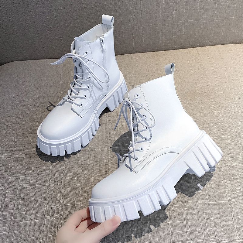 Thick-Soled Lace-Up Martin Boots New Korean Style Leather Boots Comfortable Soft-Soled Mid-Calf Boots For Women