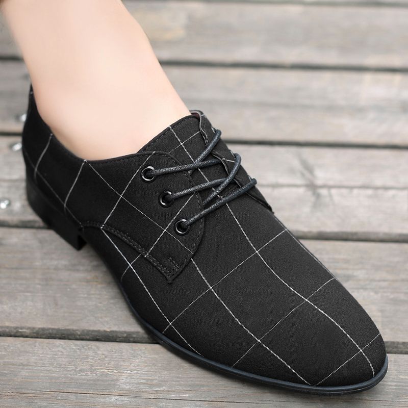 Men's Cloth Shoes Casual Shoes Breathable Pointed Toe Canvas Leather Shoes Business Korean Style Formal Work