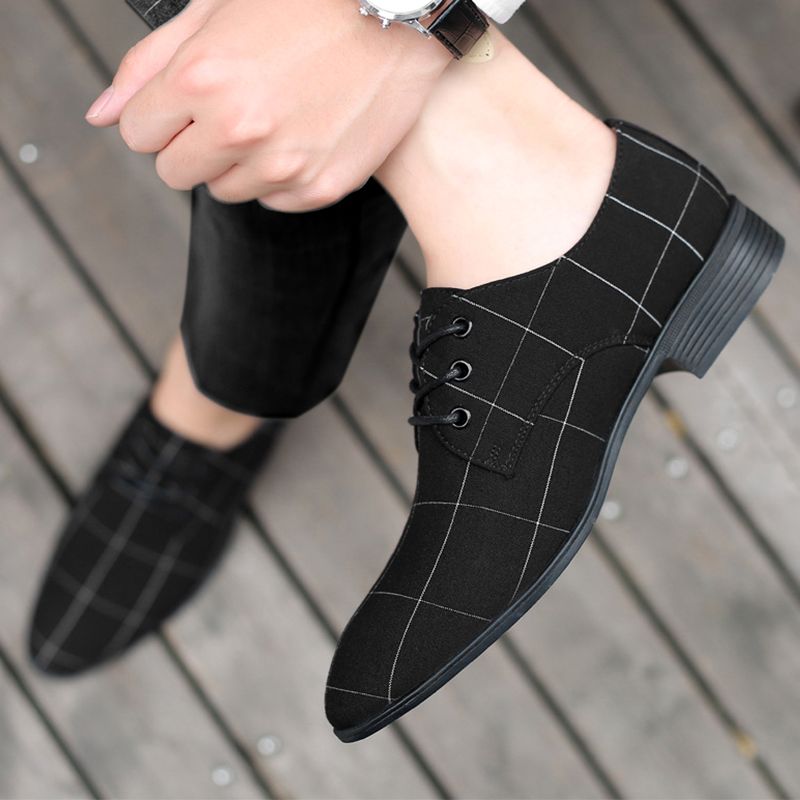 Men's Cloth Shoes Casual Shoes Breathable Pointed Toe Canvas Leather Shoes Business Korean Style Formal Work