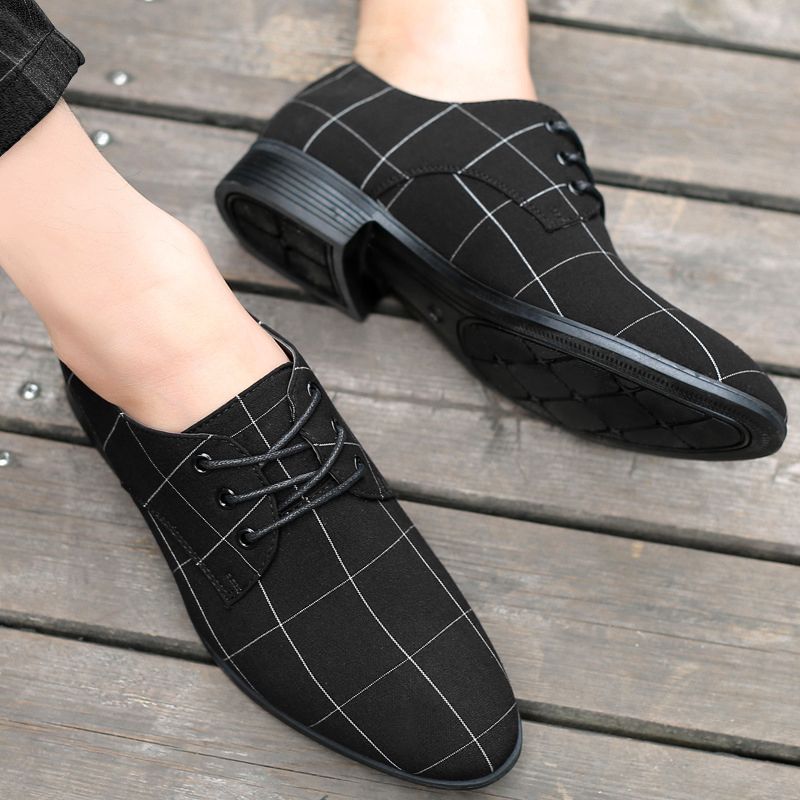 Men's Cloth Shoes Casual Shoes Breathable Pointed Toe Canvas Leather Shoes Business Korean Style Formal Work