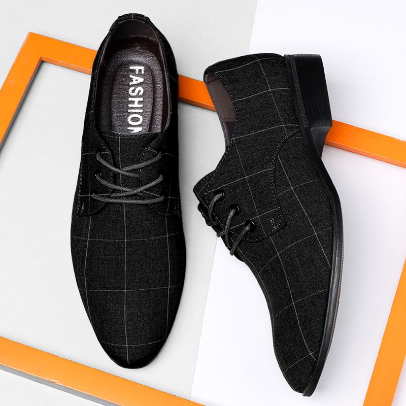 Men's Cloth Shoes Casual Shoes Breathable Pointed Toe Canvas Leather Shoes Business Korean Style Formal Work