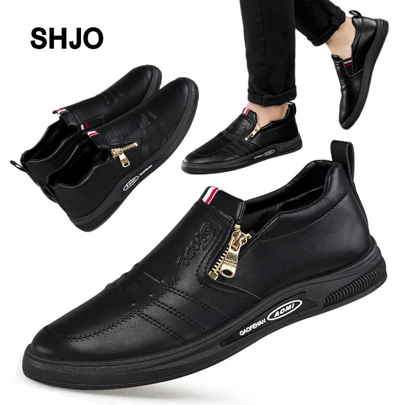 New Style Leather Shoes For Men Business Casual Leather Shoes Versatile Zipper Style Casual Shoes Breathable And Comfortable