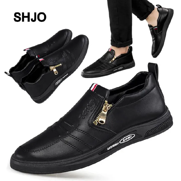 New Style Leather Shoes For Men Business Casual Leather Shoes Versatile Zipper Style Casual Shoes Breathable And Comfortable