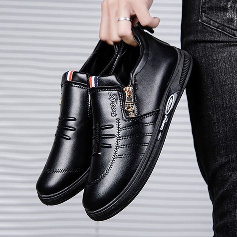 New Style Leather Shoes For Men Business Casual Leather Shoes Versatile Zipper Style Casual Shoes Breathable And Comfortable