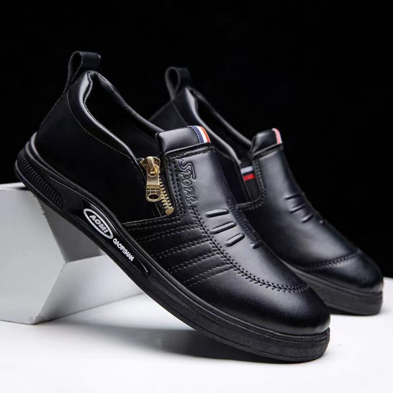 New Style Leather Shoes For Men Business Casual Leather Shoes Versatile Zipper Style Casual Shoes Breathable And Comfortable