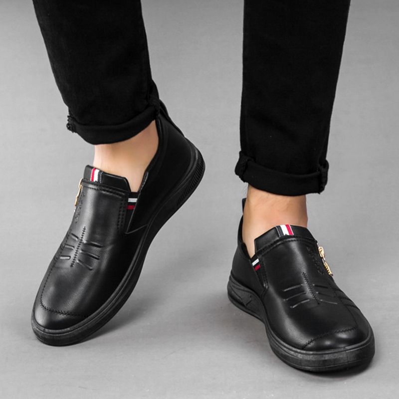 New Style Leather Shoes For Men Business Casual Leather Shoes Versatile Zipper Style Casual Shoes Breathable And Comfortable