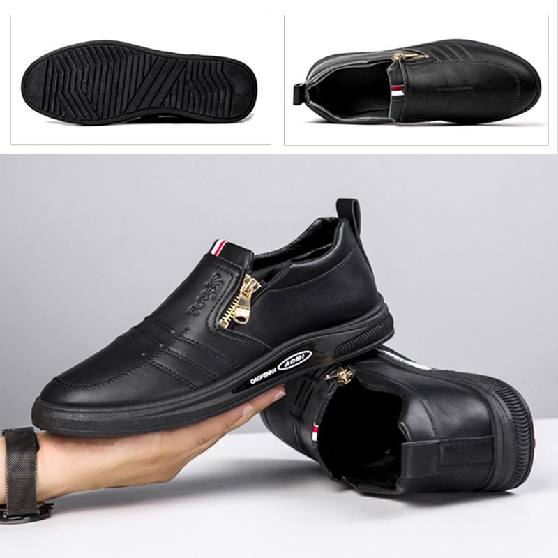 New Style Leather Shoes For Men Business Casual Leather Shoes Versatile Zipper Style Casual Shoes Breathable And Comfortable