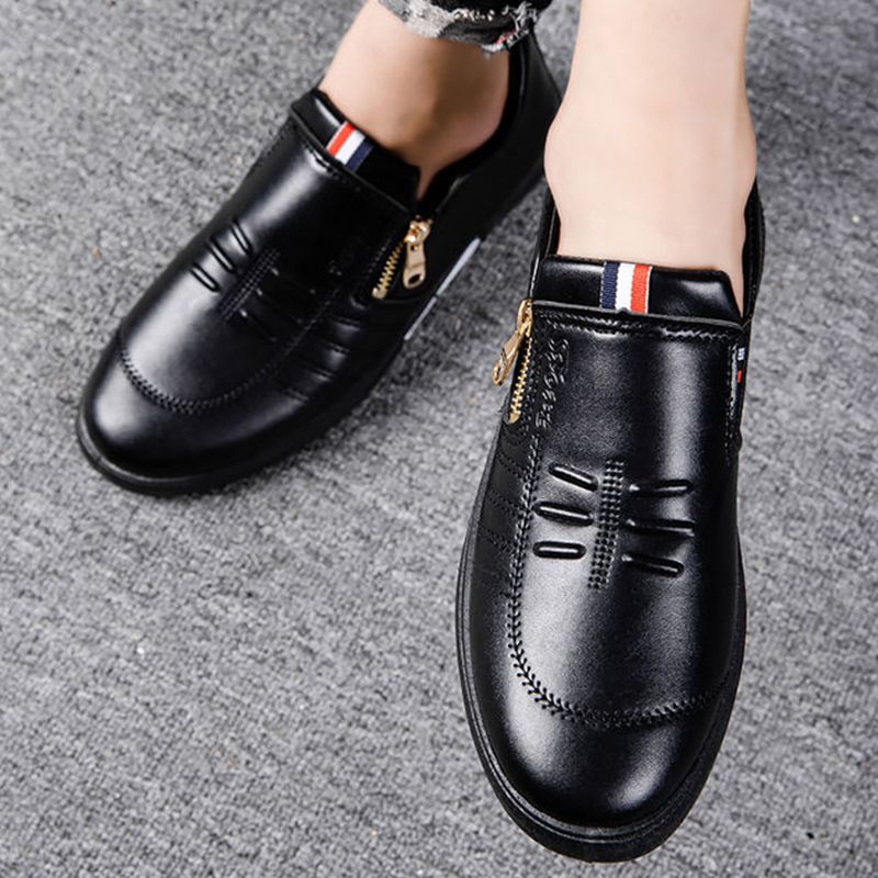 New Style Leather Shoes For Men Business Casual Leather Shoes Versatile Zipper Style Casual Shoes Breathable And Comfortable