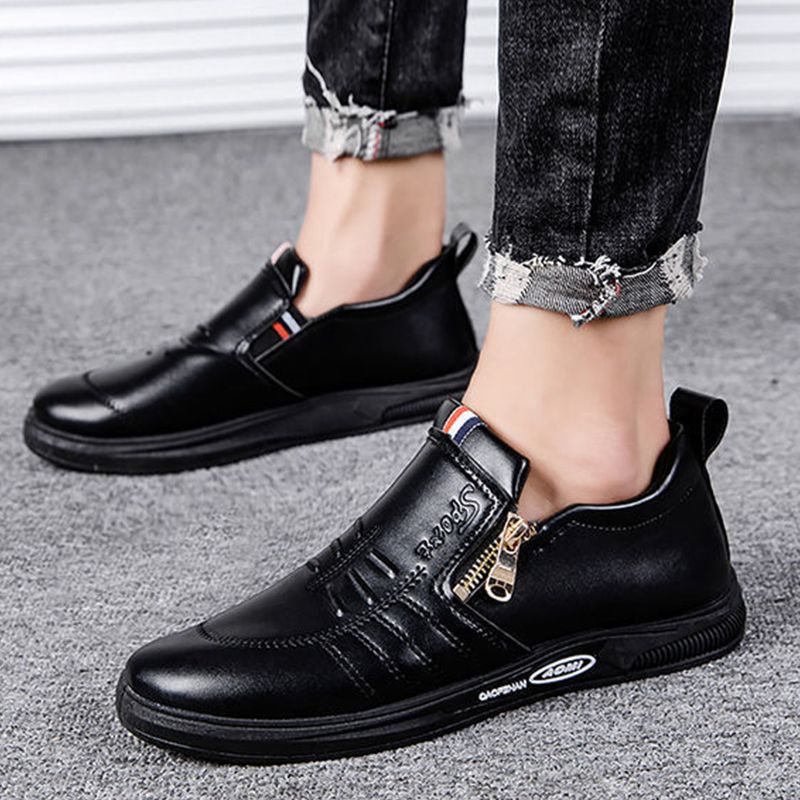 New Style Leather Shoes For Men Business Casual Leather Shoes Versatile Zipper Style Casual Shoes Breathable And Comfortable