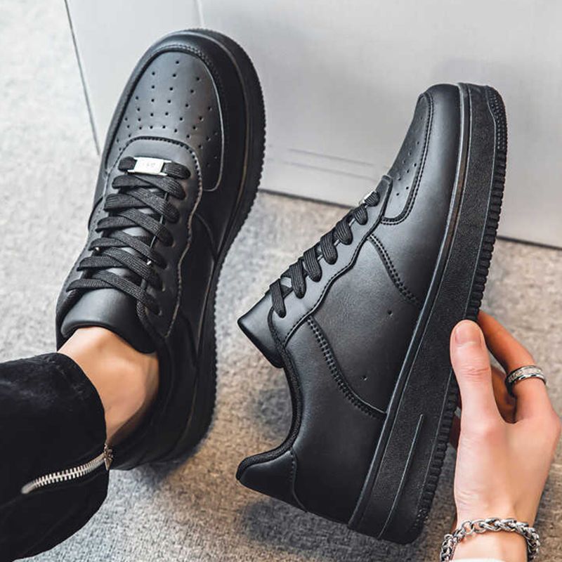 SHJO Men's Chunky Platform Sneaker Shoes – Black With Classic Stitched Accents, Secure Lace-Up Closure, Lightweight Construction, Suitable For Travel & Trendy Street Style, All Sizes Available
