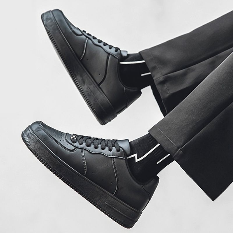 SHJO Men's Chunky Platform Sneaker Shoes – Black With Classic Stitched Accents, Secure Lace-Up Closure, Lightweight Construction, Suitable For Travel & Trendy Street Style, All Sizes Available