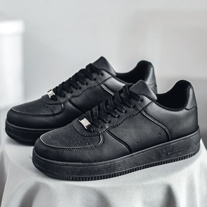 SHJO Men's Chunky Platform Sneaker Shoes – Black With Classic Stitched Accents, Secure Lace-Up Closure, Lightweight Construction, Suitable For Travel & Trendy Street Style, All Sizes Available