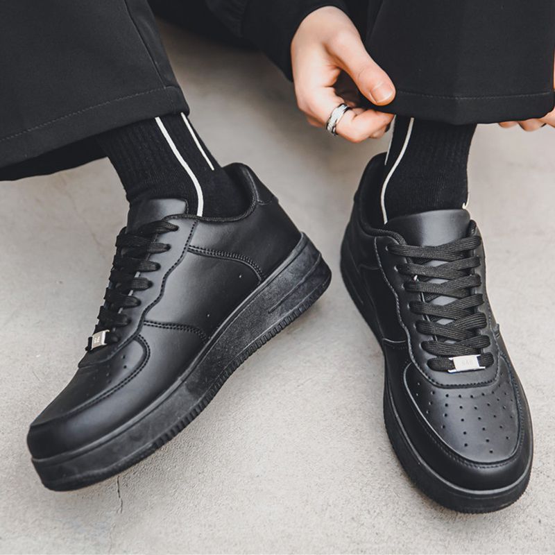 SHJO Men's Chunky Platform Sneaker Shoes – Black With Classic Stitched Accents, Secure Lace-Up Closure, Lightweight Construction, Suitable For Travel & Trendy Street Style, All Sizes Available