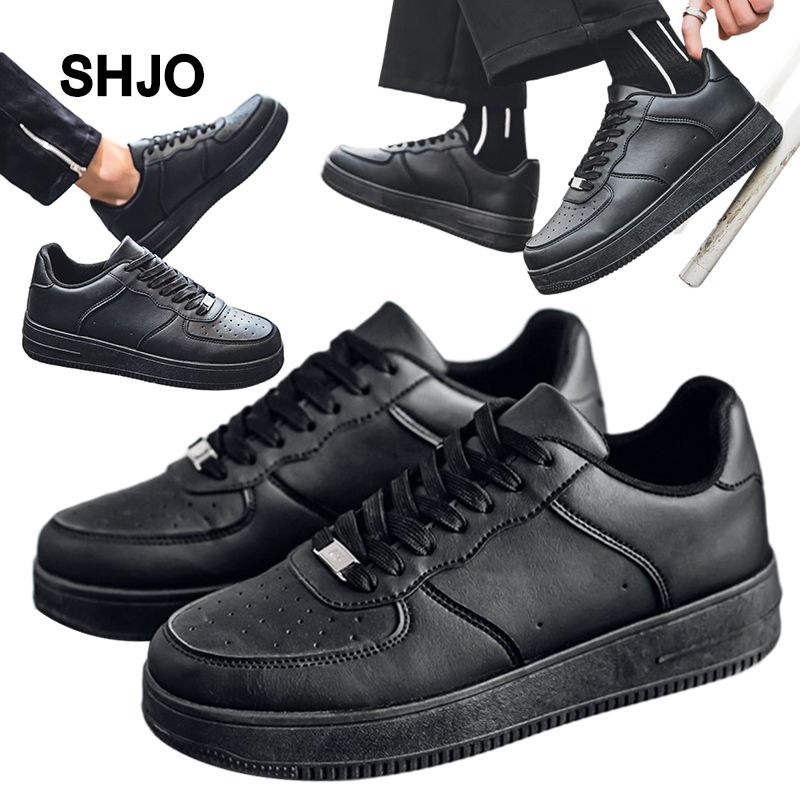SHJO Men's Chunky Platform Sneaker Shoes – Black With Classic Stitched Accents, Secure Lace-Up Closure, Lightweight Construction, Suitable For Travel & Trendy Street Style, All Sizes Available