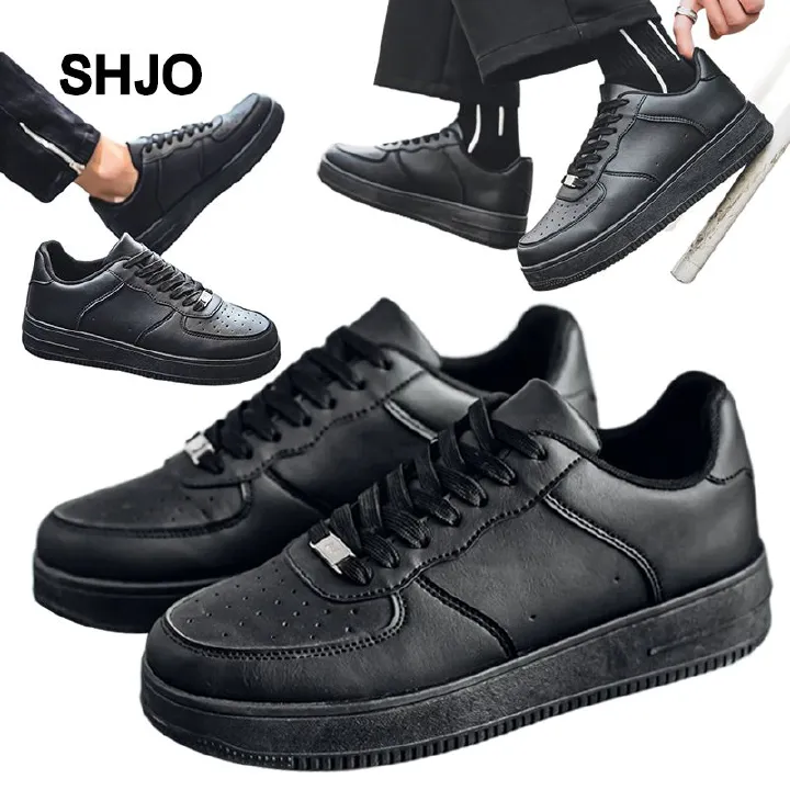 SHJO Men's Chunky Platform Sneaker Shoes – Black With Classic Stitched Accents, Secure Lace-Up Closure, Lightweight Construction, Suitable For Travel & Trendy Street Style, All Sizes Available