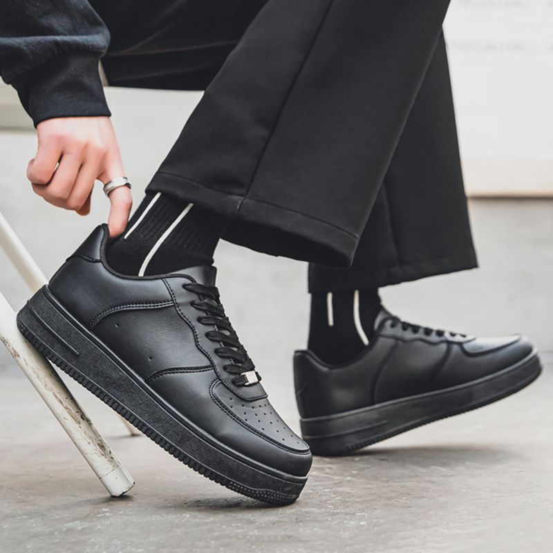 SHJO Men's Chunky Platform Sneaker Shoes – Black With Classic Stitched Accents, Secure Lace-Up Closure, Lightweight Construction, Suitable For Travel & Trendy Street Style, All Sizes Available