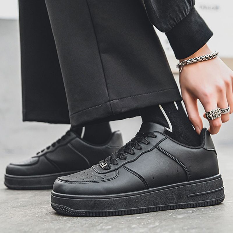 SHJO Men's Chunky Platform Sneaker Shoes – Black With Classic Stitched Accents, Secure Lace-Up Closure, Lightweight Construction, Suitable For Travel & Trendy Street Style, All Sizes Available