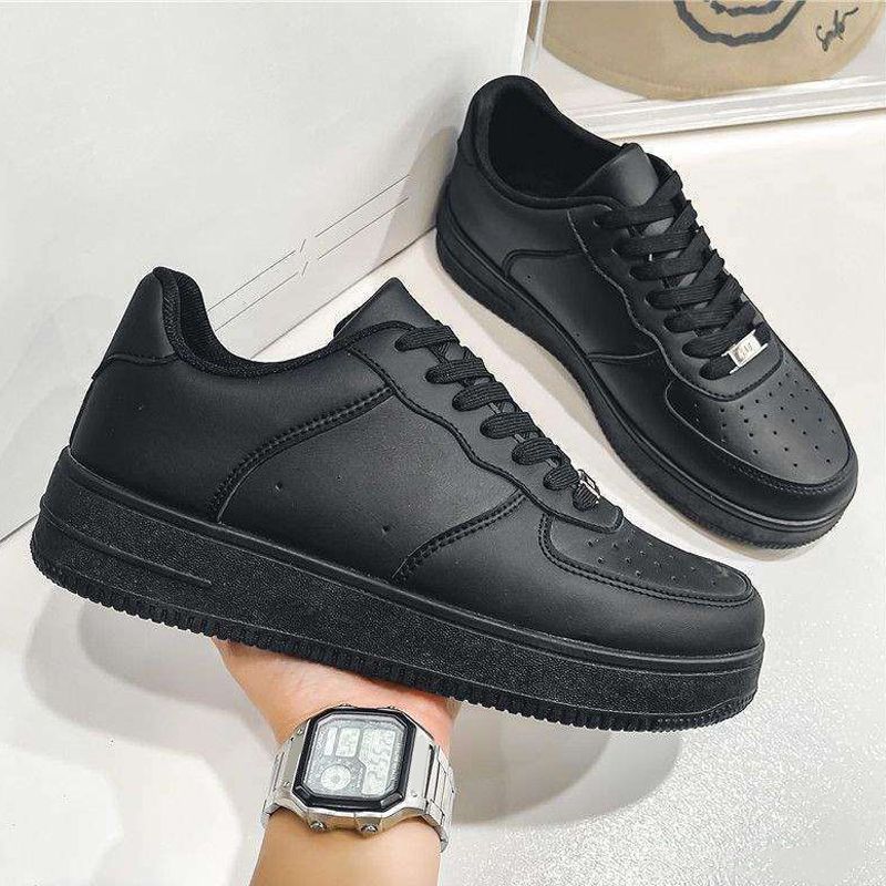 SHJO Men's Chunky Platform Sneaker Shoes – Black With Classic Stitched Accents, Secure Lace-Up Closure, Lightweight Construction, Suitable For Travel & Trendy Street Style, All Sizes Available