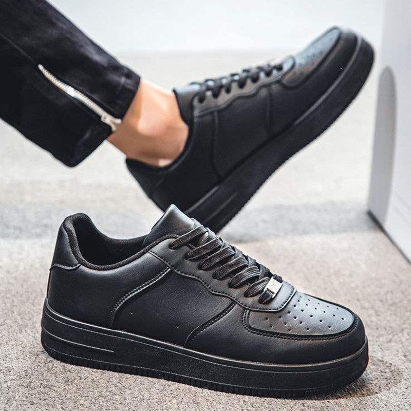 SHJO Men's Chunky Platform Sneaker Shoes – Black With Classic Stitched Accents, Secure Lace-Up Closure, Lightweight Construction, Suitable For Travel & Trendy Street Style, All Sizes Available