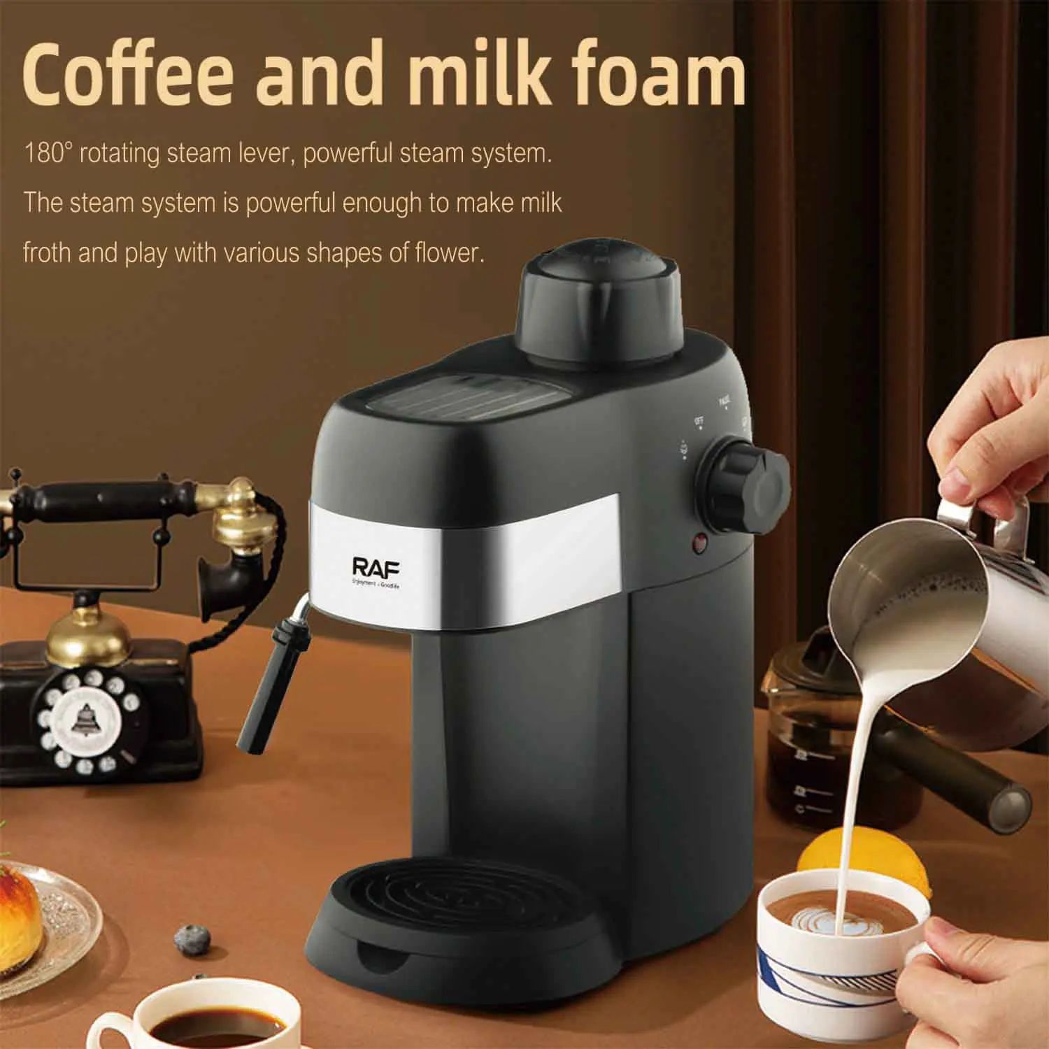 Espresso Coffee Maker Machine, Cappuccino, Mocha, & Latte Maker  Bar Fast Heating Espresso Coffee machine with Milk Frother Wand for Cappuccino, Semi Automatic