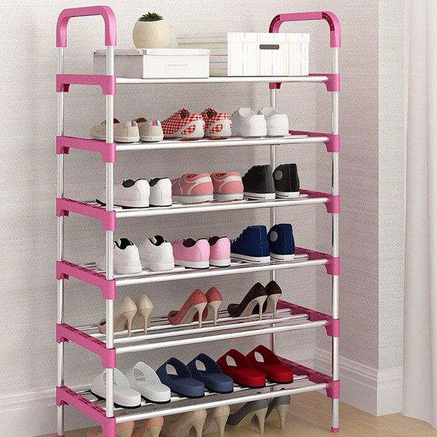 7 Tiers Shoe Storage Shoe Rack with Hooks,Fit 20-25 Pairs,Adjustable Shoe Shelf for Entryway,Hallway,Bedroom,Metal Bottom Support