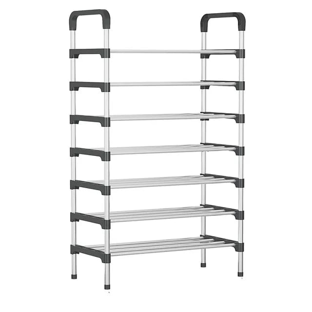 7 Tiers Shoe Storage Shoe Rack with Hooks,Fit 20-25 Pairs,Adjustable Shoe Shelf for Entryway,Hallway,Bedroom,Metal Bottom Support