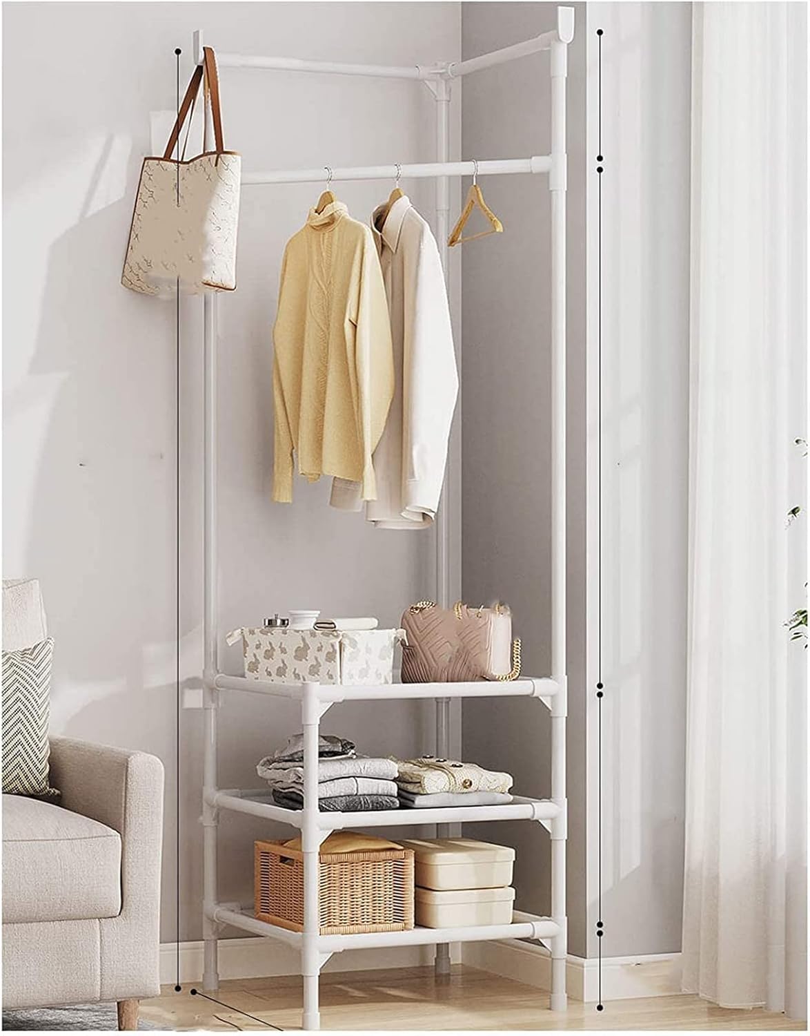 Ragen Clothes Rack Garment Rack Freestanding Closet Organizer,Metal Cloth Hanger Rack Stand Clothes Drying Rack,Multifunctional Bedroom Hanging Rack For Indoor Bedroom
