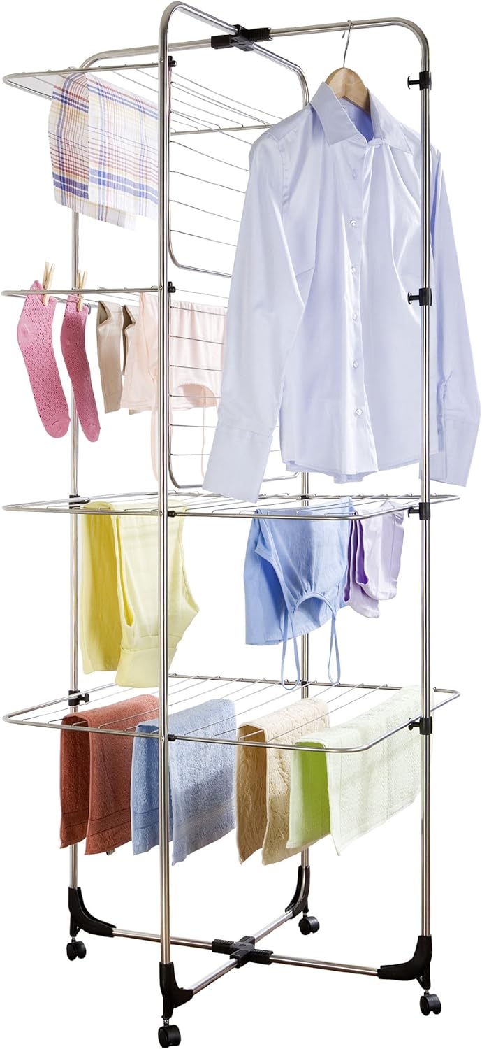 【Product Offer】Classic Ragen Multi purpose Clothes Hanger Airer Clothes Drying Rack 4 Tier Foldable Rotating Stainless Laundry Dryer Hanger With Casters For Indoor Outdoor