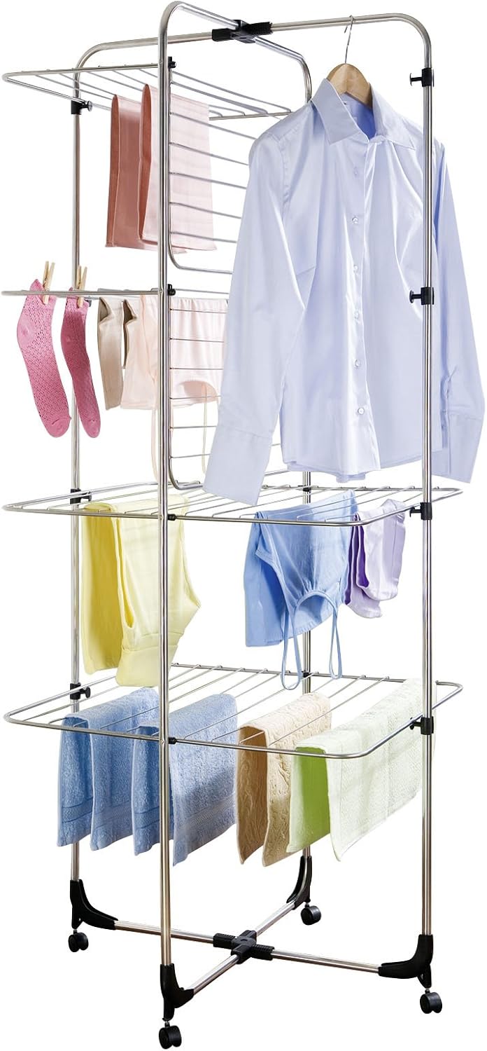 【Product Offer】Classic Ragen Multi purpose Clothes Hanger Airer Clothes Drying Rack 4 Tier Foldable Rotating Stainless Laundry Dryer Hanger With Casters For Indoor Outdoor