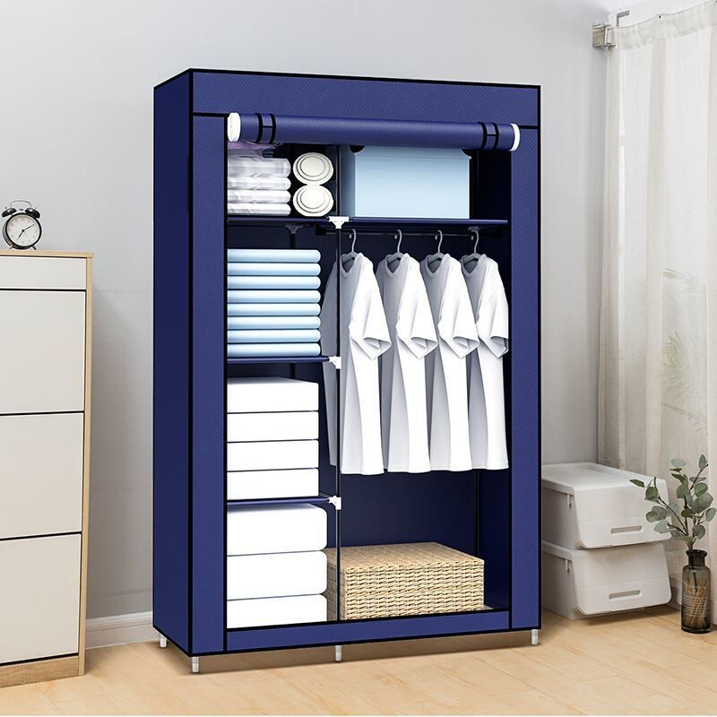 【Discounted】Portable Wardrobe Closet Clothes Storage Organization Metallic Organizer Non-Woven Fabric Cover with 6 Storage Shelves 2 Hanging Sections