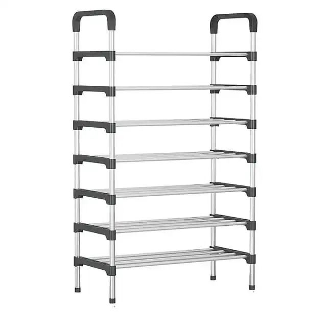 7 Tiers Shoe Storage Shoe Rack With Hooks Fits 20-25 Pairs Adjustable Shoe Shelf For Entryway Hallway Bedroom Metal Bottom Support