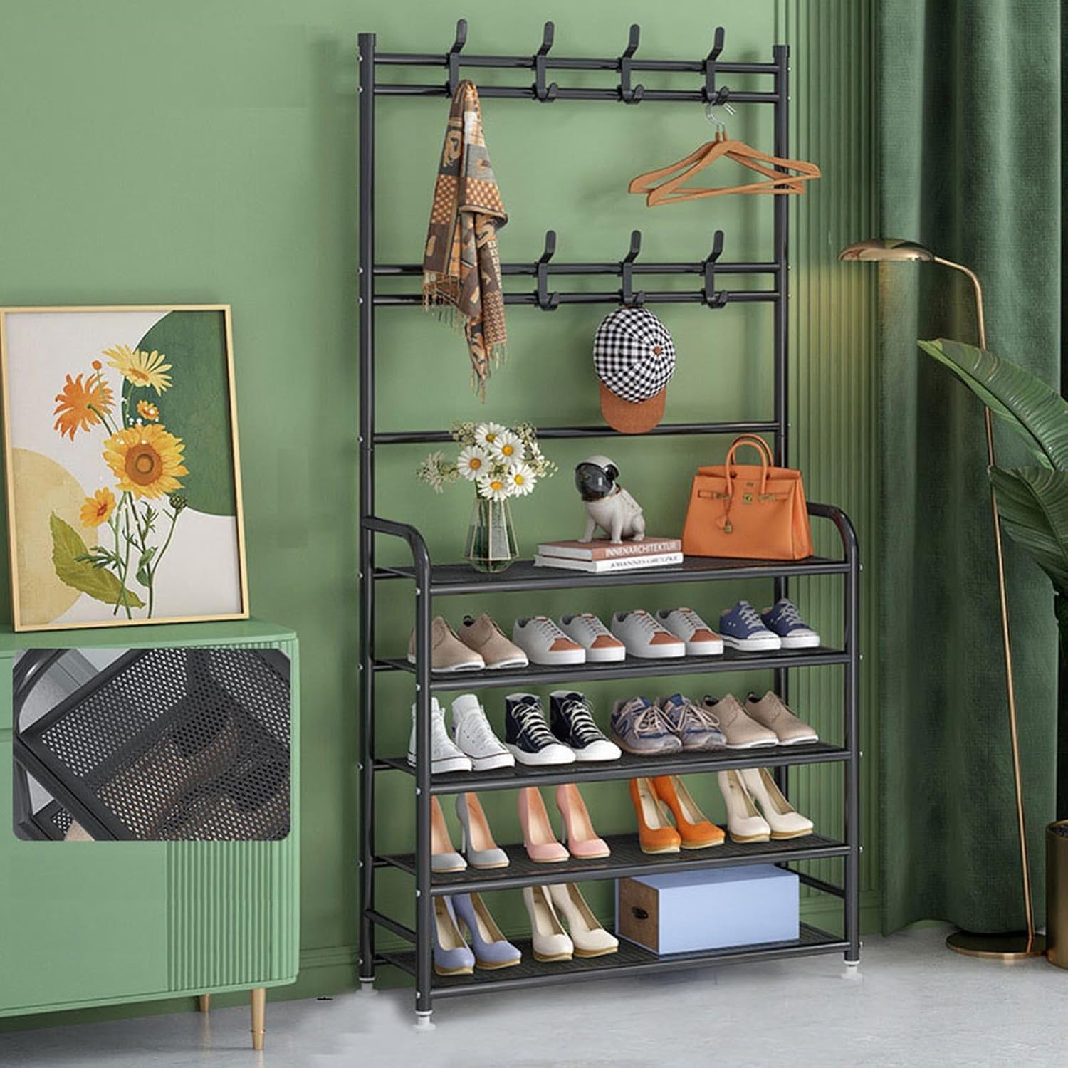 5-layer Simple Assemble Shoe Rack Floor Coat and Hat Rack Shoe Integrated Household Storage Bedroom Living room Bathroom Hangers hall rack