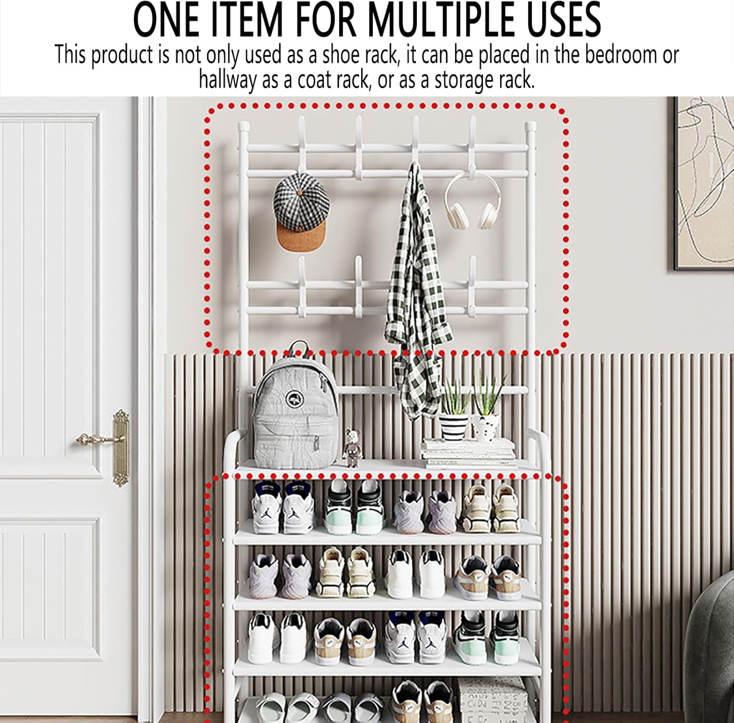 5-layer Simple Assemble Shoe Rack Floor Coat and Hat Rack Shoe Integrated Household Storage Bedroom Living room Bathroom Hangers hall rack