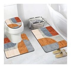Non Slip Mat Bath Mat 3 Pcs/Set Classical Pattern Toilet Cover Foot Pad Non-slip Absorbent Bathroom Door Mat Flannel Soft Bathr Rug Carpet Non Slip Bath Mats For Inside Bath