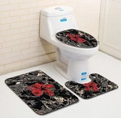 Non Slip Mat Bath Mat 3 Pcs/Set Classical Pattern Toilet Cover Foot Pad Non-slip Absorbent Bathroom Door Mat Flannel Soft Bathr Rug Carpet Non Slip Bath Mats For Inside Bath