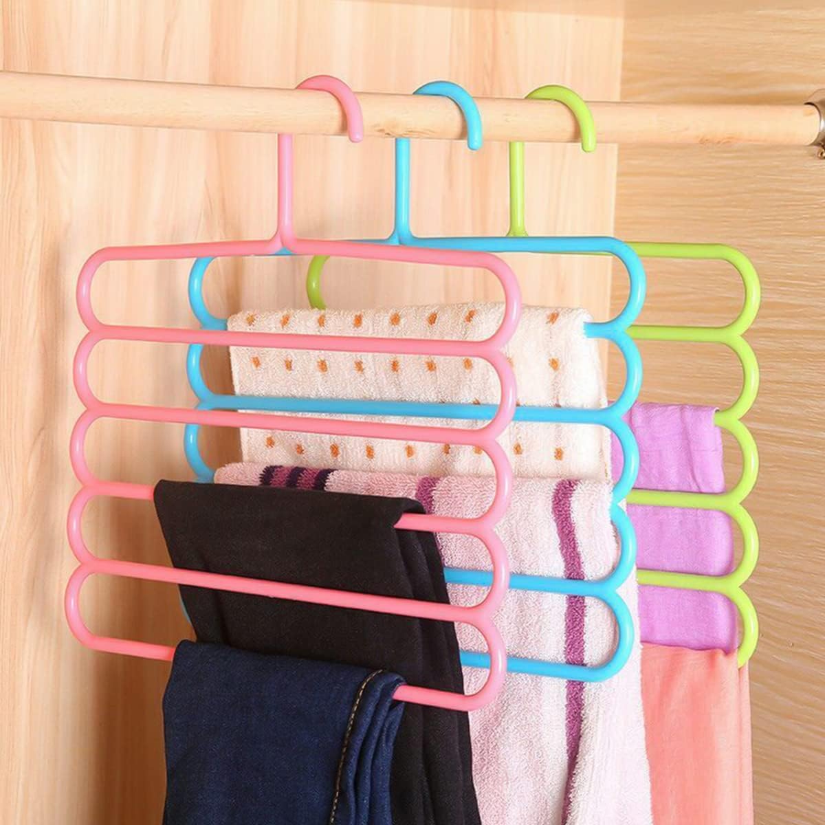 New Arrivals Space-saving, Trouser Hangers, Multiple Hangers Made of Plastic, for 5 Trousers, Non-Slip Wardrobe, for Trousers, Jeans, Scarves, Towels