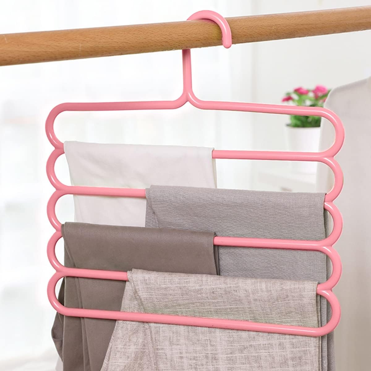 New Arrivals Space-saving, Trouser Hangers, Multiple Hangers Made of Plastic, for 5 Trousers, Non-Slip Wardrobe, for Trousers, Jeans, Scarves, Towels