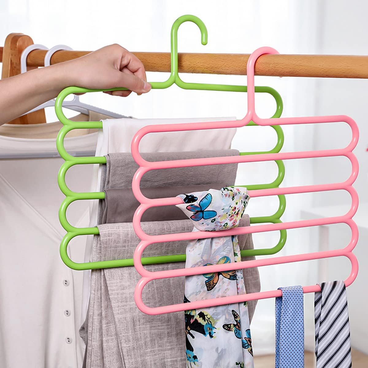 New Arrivals Space-saving, Trouser Hangers, Multiple Hangers Made of Plastic, for 5 Trousers, Non-Slip Wardrobe, for Trousers, Jeans, Scarves, Towels