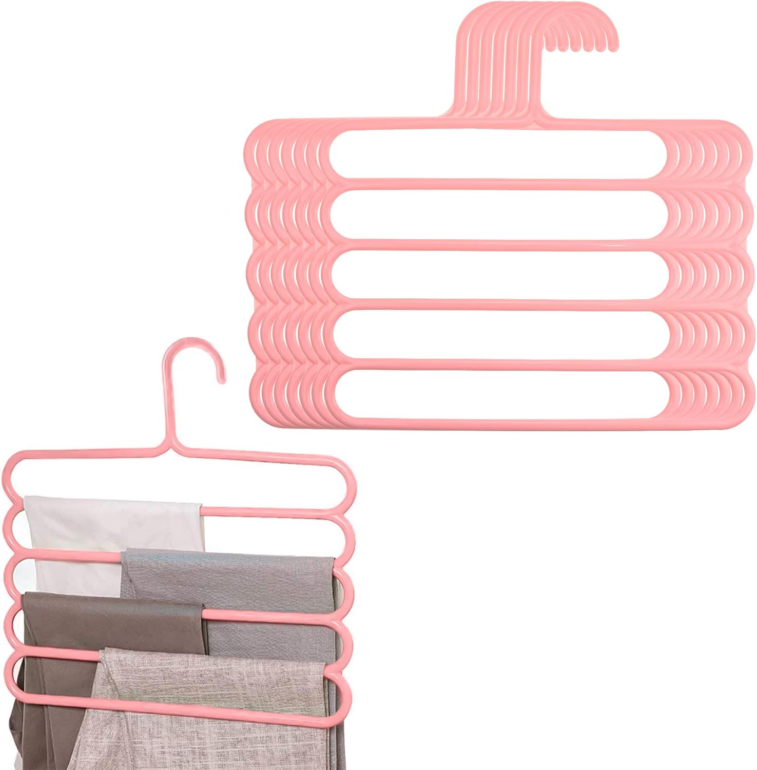 New Arrivals Space-saving, Trouser Hangers, Multiple Hangers Made of Plastic, for 5 Trousers, Non-Slip Wardrobe, for Trousers, Jeans, Scarves, Towels