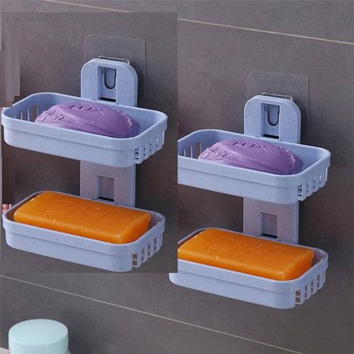(New Arrivals!) Soap Dishes Box Wall  Holder Shower Soap Tray Holder for Bathroom Double layer Storage Basket
