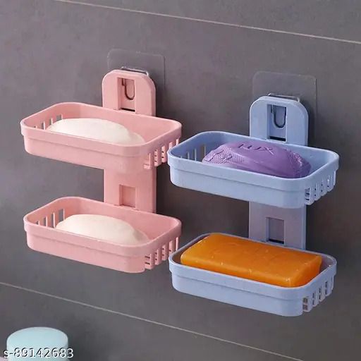 (New Arrivals!) Soap Dishes Box Wall  Holder Shower Soap Tray Holder for Bathroom Double layer Storage Basket