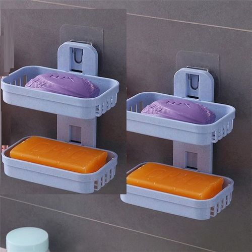 (New Arrivals!) Soap Dishes Box Wall  Holder Shower Soap Tray Holder for Bathroom Double layer Storage Basket