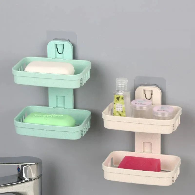 (New Arrivals!) Soap Dishes Box Wall  Holder Shower Soap Tray Holder for Bathroom Double layer Storage Basket