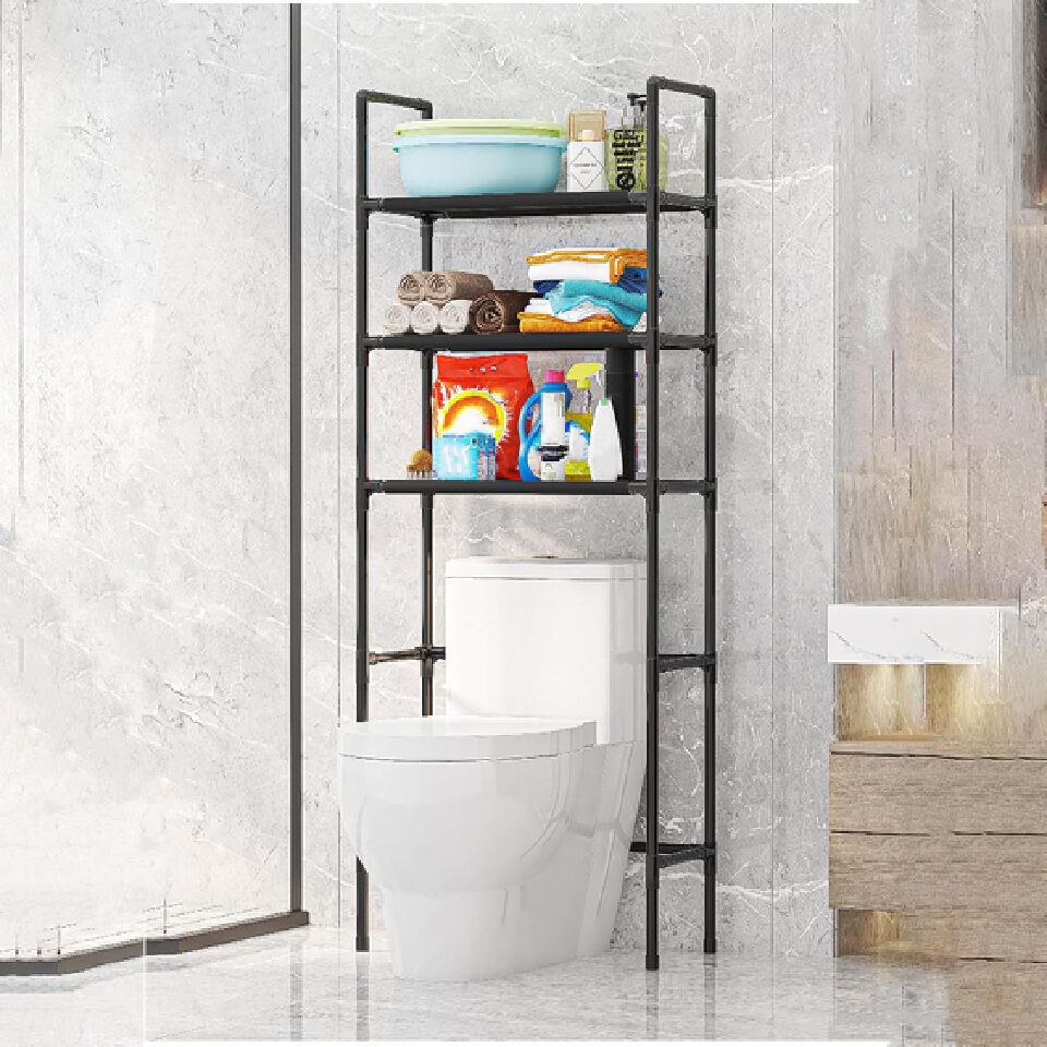 Ragen Over The Toilet Storage Rack, Bathroom Organizer Shelves Cabinet Above Toilet, with Adjustable Height Freestanding Shelf Space Saver