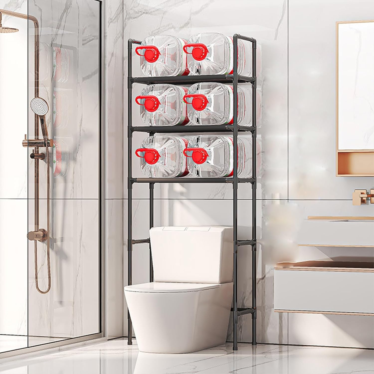 Ragen Over The Toilet Storage Rack, Bathroom Organizer Shelves Cabinet Above Toilet, with Adjustable Height Freestanding Shelf Space Saver