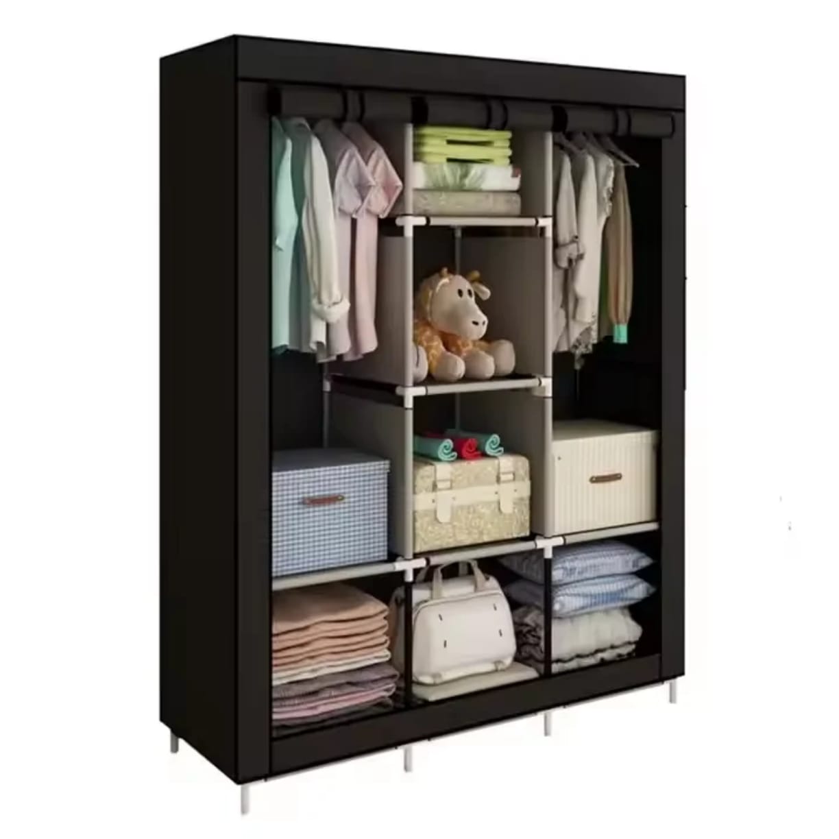 Simple 3 Columns Metallic Wardrobe Medium storage Capacity Wardrobe Assemble Closets Portable Home Storage Portable Wardrobe Clothing storage